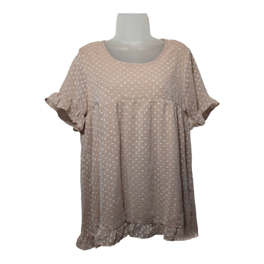 PatPat Women's Size M Cute Babydoll Swiss Dot Ruffled Hem/Sleeve Girly Top